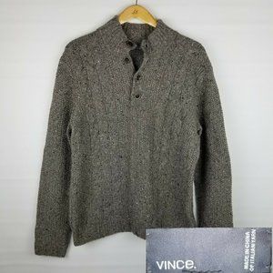Vince Mens Sweater Gray Wool Blend Cable Knit Sz L